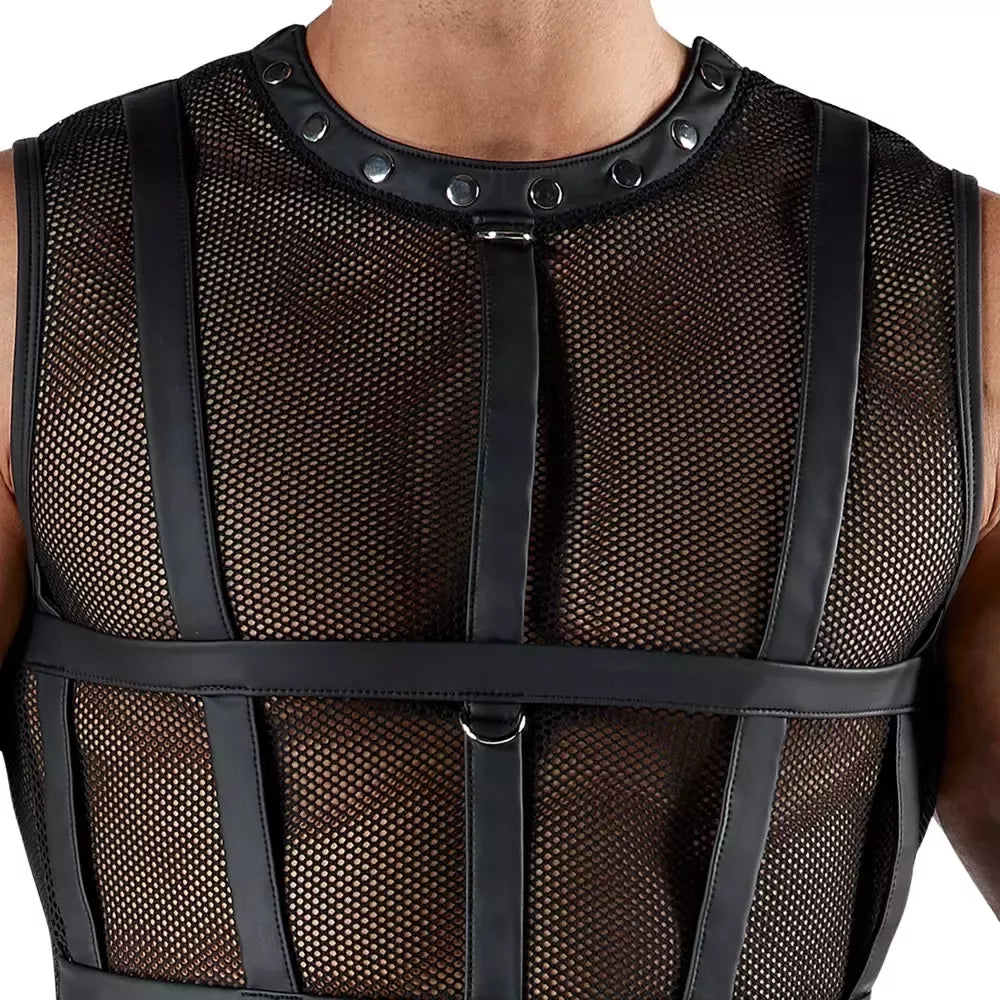 Svenjoyment Bondage Series XL tinklinio audinio komplektas su diržais ir rankogaliais, juodas