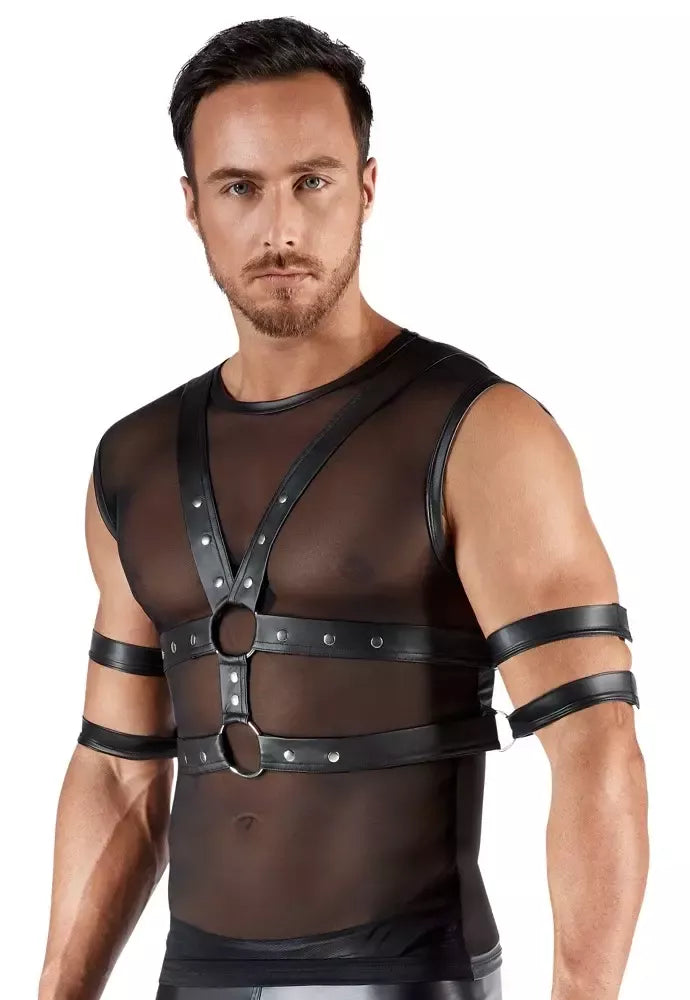 Svenjoyment Bondage vyriškų Powernet marškinių ir suvaržymo priemonių rinkinys, juodas, S
