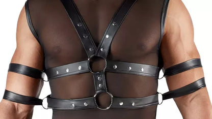 Svenjoyment Bondage vyriškų Powernet marškinių ir suvaržymo priemonių rinkinys, juodas, S