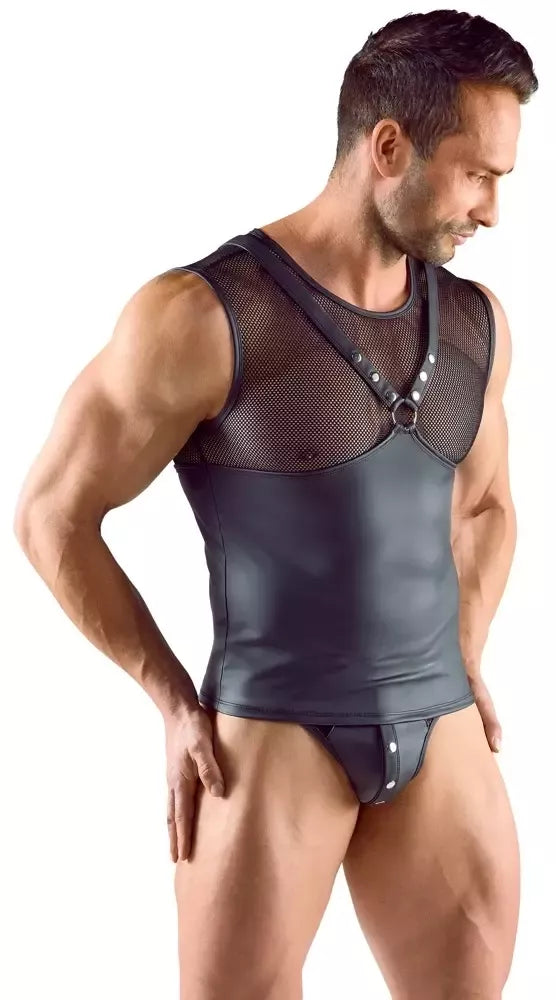 Svenjoyment „Harness“ stiliaus berankovė palaidinė, matinė juoda, tinklelis, S
