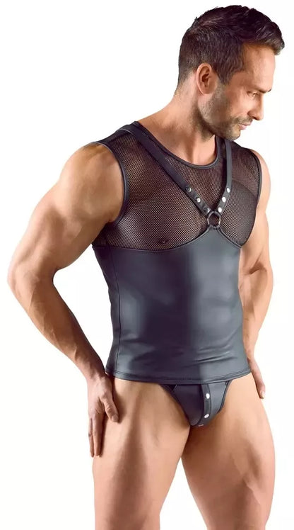 Svenjoyment „Harness“ stiliaus berankovė palaidinė, matinė juoda, tinklelis, S