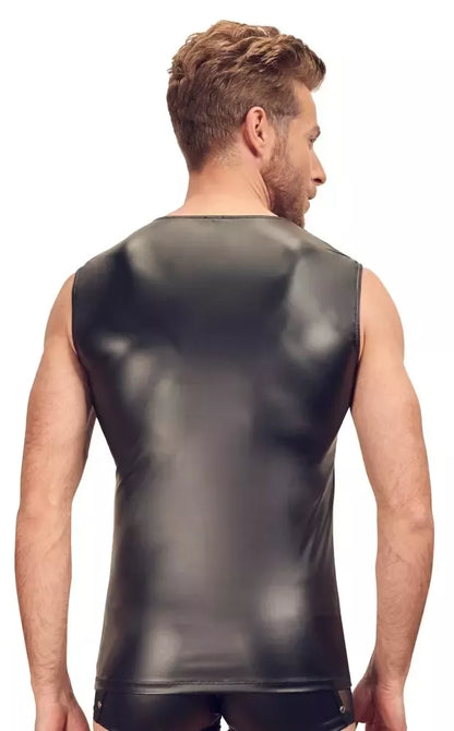 Svenjoyment Men's Shirt L juodi matiniai marškinėliai su tinkleliu, kniedėmis ir priekiniu užtrauktuku