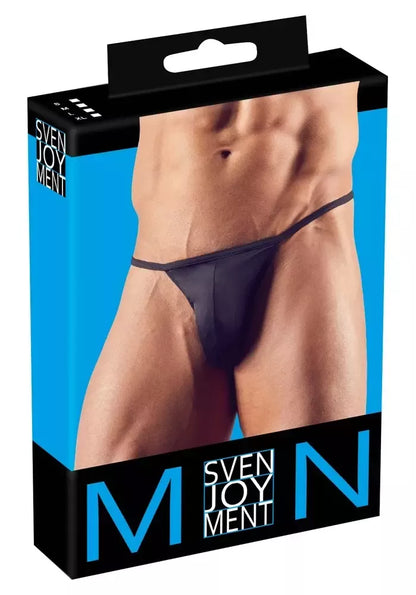 Svenjoyment Mini String XL vyriškos kelnaitės, spindinčios juodos spalvos, tamprus audinys