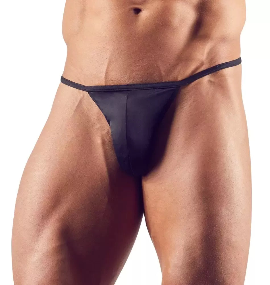 Svenjoyment Mini String XL vyriškos kelnaitės, spindinčios juodos spalvos, tamprus audinys