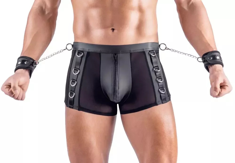 Svenjoyment vyriškos atvarto stiliaus kelnės (Bondage) su antrankiais, 2XL, juodos