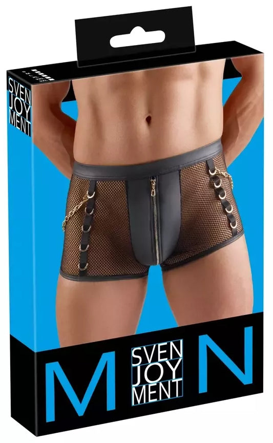 Svenjoyment vyriškos „Net & Wetlook“ kelnės, L dydis, su aukso spalvos grandinėlėmis, juodos