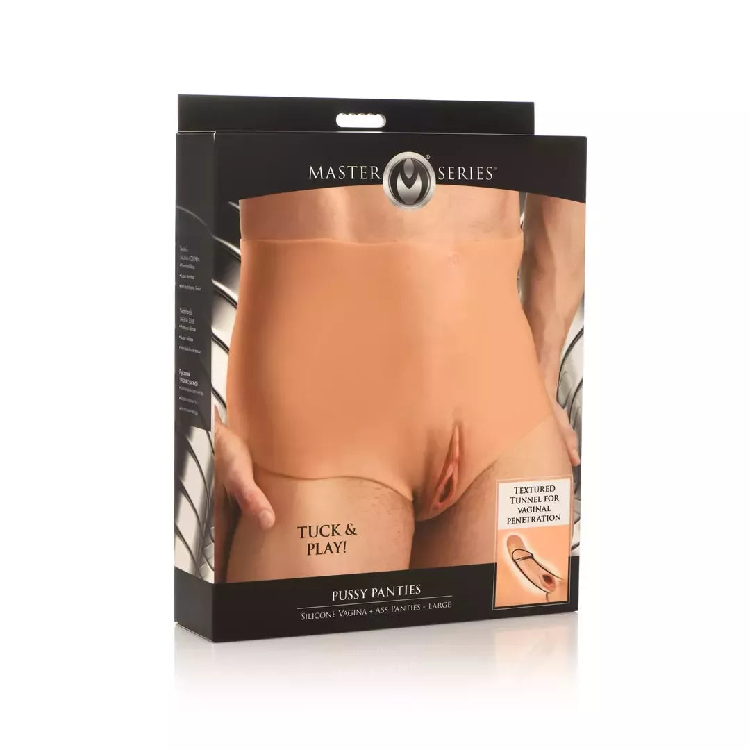 XR Brands Pussy Panties Silicone L – intymus apatinis trikotažas su dvejomis angomis