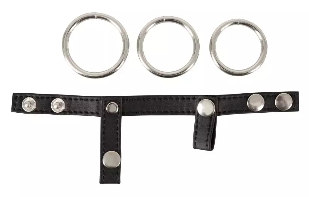 You2Toys reguliuojama juoda dirželių sistema su 3 metaliniais žiedais 21cm