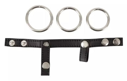 You2Toys reguliuojama juoda dirželių sistema su 3 metaliniais žiedais 21cm