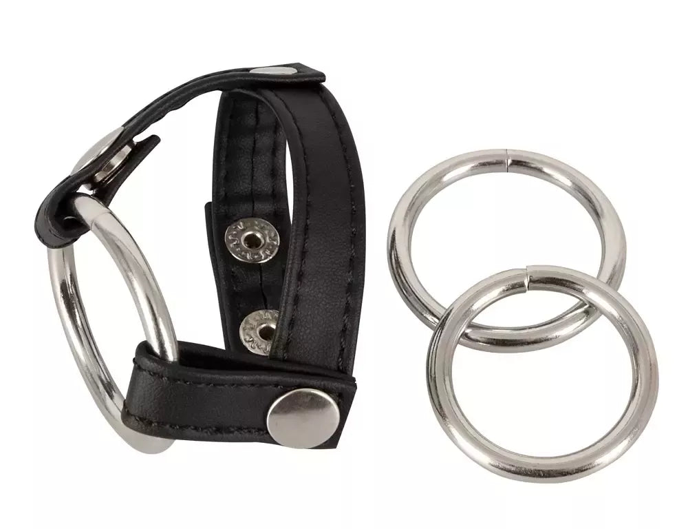You2Toys reguliuojama juoda dirželių sistema su 3 metaliniais žiedais 21cm