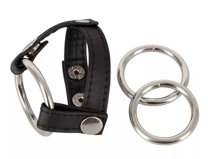 You2Toys reguliuojama juoda dirželių sistema su 3 metaliniais žiedais 21cm