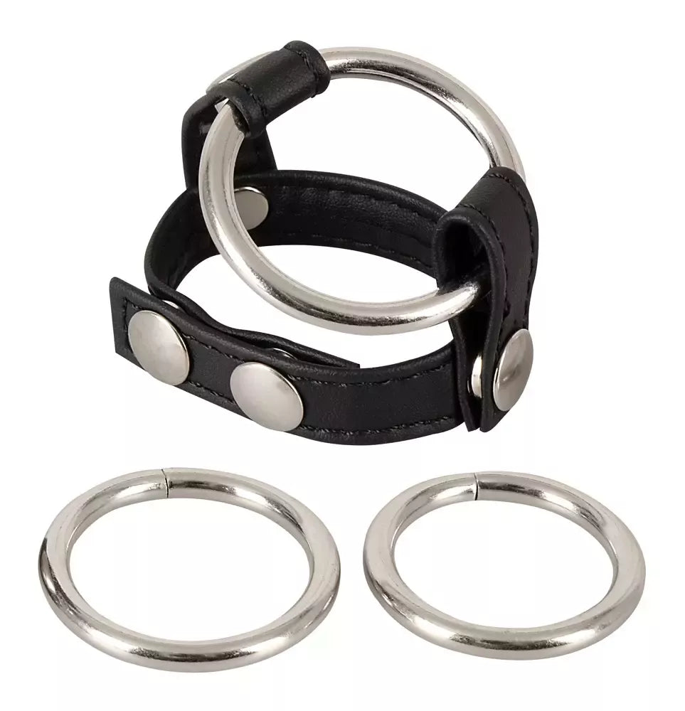 You2Toys reguliuojama juoda dirželių sistema su 3 metaliniais žiedais 21cm