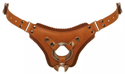 ZADO odiniai susegami diržai (strap-on) natūralaus atspalvio, dydis L/XL, su reguliuojamomis sagtimis